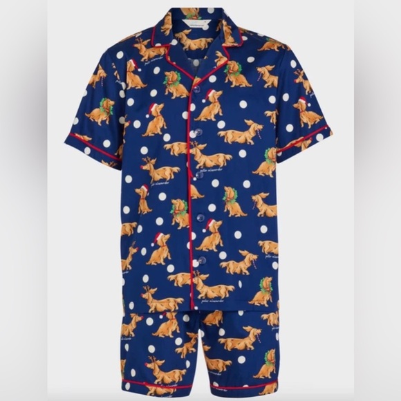 Peter Alexander Festive Blue Pajama Set with Reindeer Print size L - Picture 2 of 8